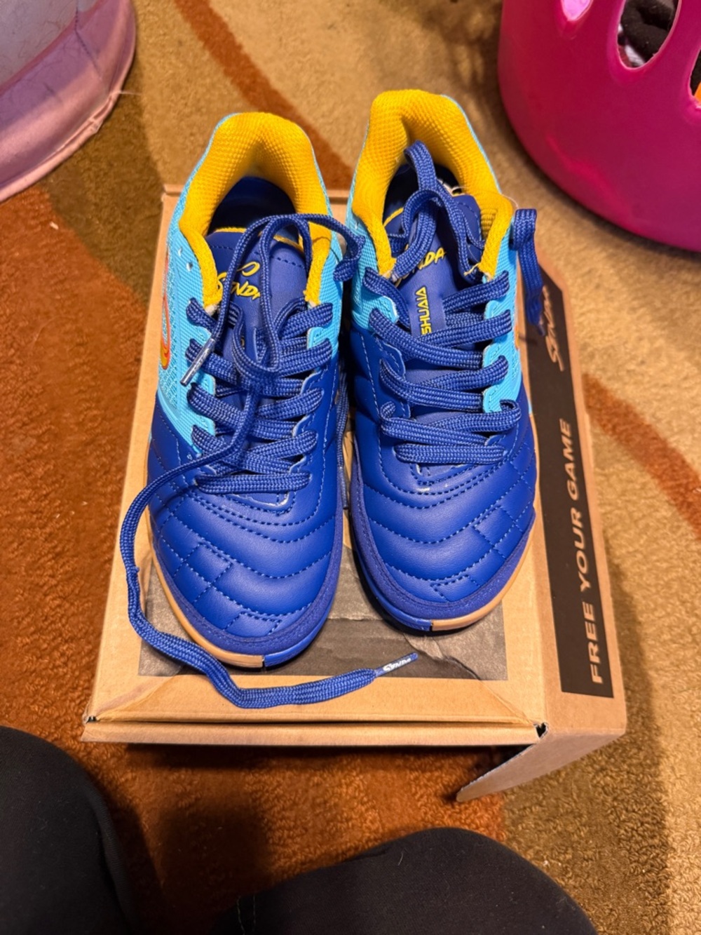 Senda Futsal Blue Kids Sneakers with Yellow Lining
